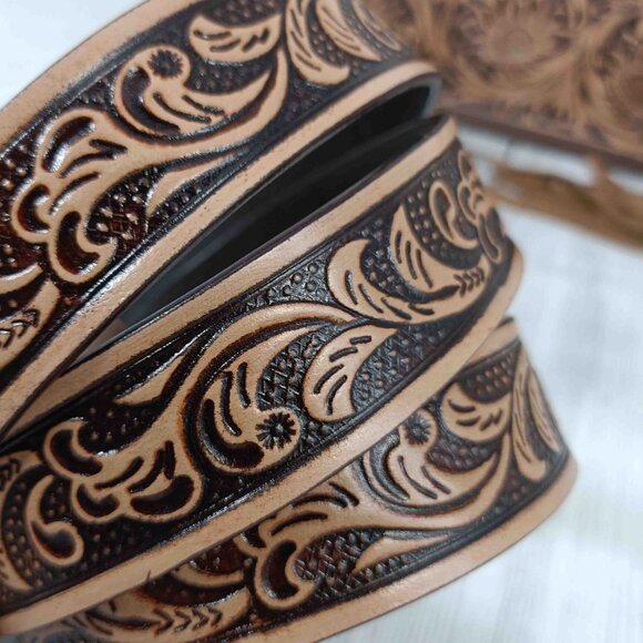 Western Leather Bag – Tooled Cowhide Crossbody, Shoulder Tote Purse with Fringes - Picture 7 of 10